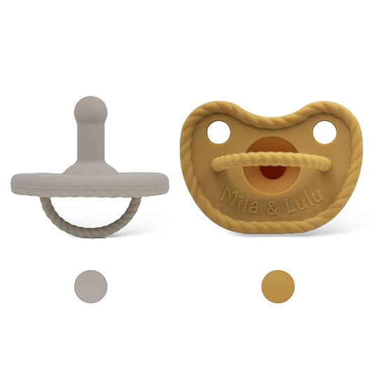 Round Silicone Pacifiers (Set of 2) – 100% Food-Grade, One-Piece Design, Soft Round Nipple, Airflow Shield, Multi-Use Pacifier & Soother for Newborns and Infants 0+ Months - Cloud/Sun - Mila & Lulu