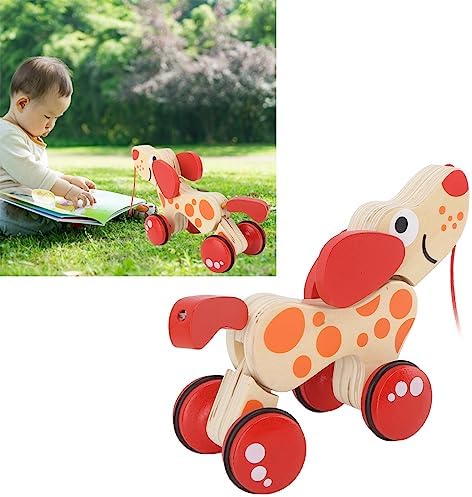 Push Pull Toy Puppy Walk Along Pull Wooden Hound Dog Walk A Long Puppy Wooden Pull Toy for Walking Toddlers (Dog)