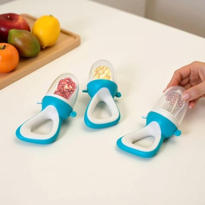 Lulyboo Baby Self-Feeding Feeder with 3-Stage Silicone Nipples | BPA-Free, Mess-Free Mesh Pouch, Ergonomic Handle for Toddler and Infant, Teething Aid, Introduces Fruits & Purees, Easy to Clean