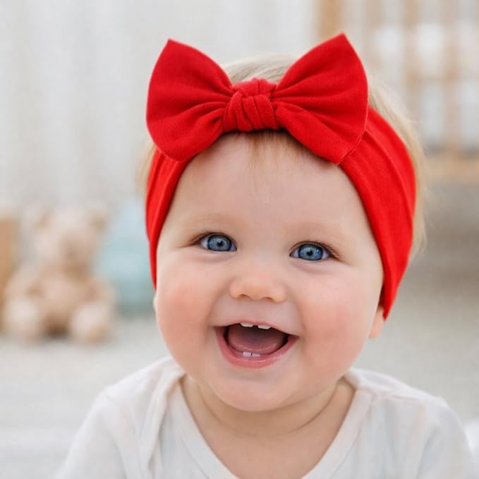 Baby Girl Headbands 0–6 Months – Newborn Infant Soft Cotton Handmade Bow Headband, Stretchy No Mark Baby Hair Accessories (Red, 0-6 Month)