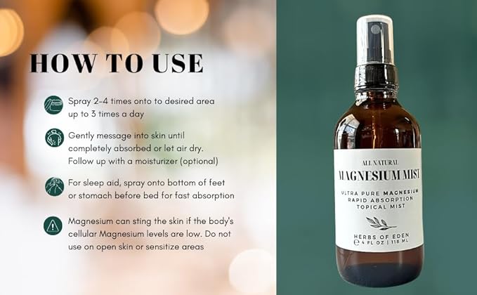 Herbs of Eden | Pure Magnesium Body Mist Extra Strength | Organic Topical Spray Rapid Absorption Promote Calm Deep Sleep For Sore Achy Cramped Muscles and Leg Discomfort (Aromatherapy Blend)