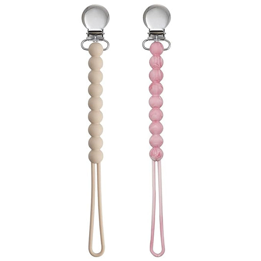 Pacifier Clip for Girls - MORIBOX Paci Clip Soothe Baby Binky Holder for Shower Birthday Gift 2 Pack