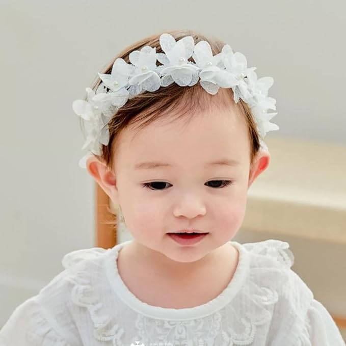 Lace Big Bow Baby Girls Headband Floral Hair Band Toddlers Newborn Infants Christening Baptism Party Hair Accessories for 0-36 Months Elastics Hairband (Style 5)