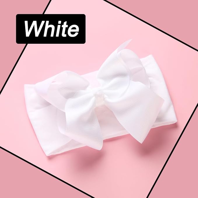 3 Pcs Baby Girls Headband Bows, Soft Nylon Hairbands Cute Big Bow Super Elastic Headband For Baby Girls Newborn Infant Toddlers (Beige Pink White, Large)
