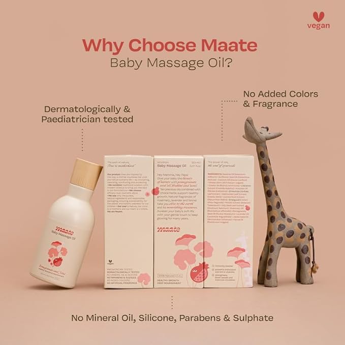 MAATE Baby Massage Oil | Enhances Bone Mineralization and Muscle Strength | Brahmi, Noni & Pomegranate Seed Oil | No Mineral Oil | 100% Natural & Vegan - 150 ml