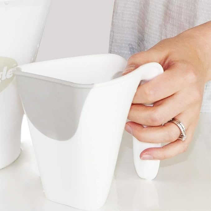 Shnuggle Bath Rinse Jug | Soft Rim Baby & Toddler Shampoo Rinser | Bath Hair Rinsing Cup | Hair Wash Jug with Handle | Essential Bath Accessories | White/Grey