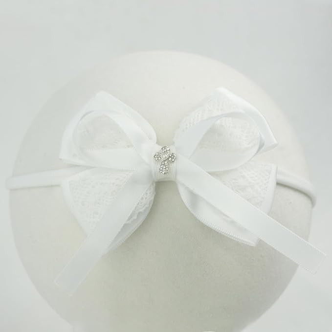 Nihao Baby Off White Lace Bow Big Baptism Headband for Baby Girls -1 PCS
