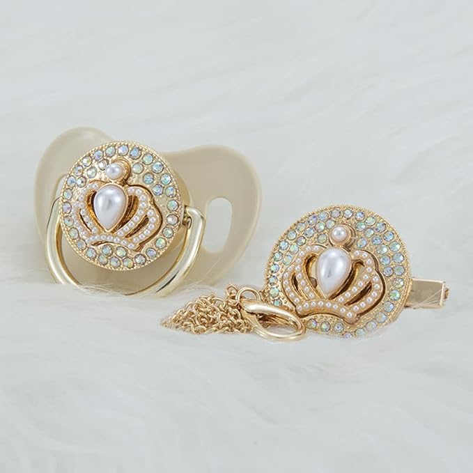 3D Bling Diamond Crown Pacifier and Clip Set Luxurious Dummy Ideal Gift for Baby Show New Born