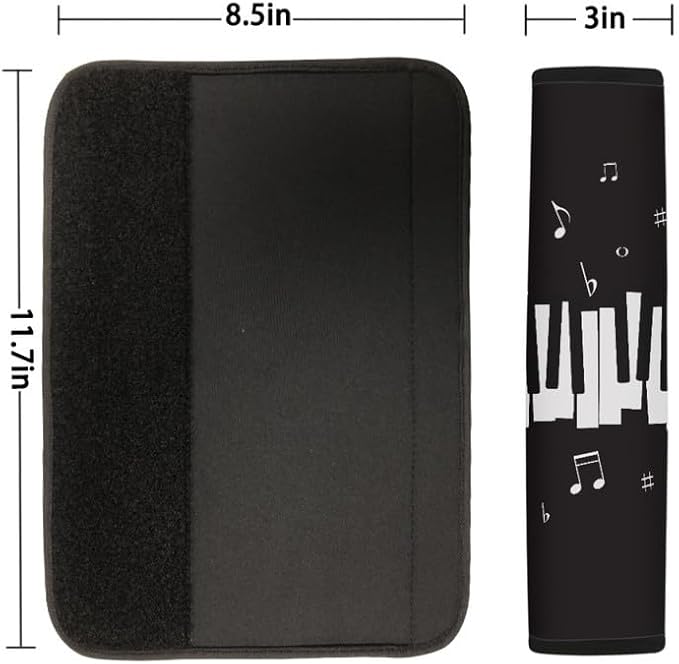 Black White Piano Keys Music Note Print Universal Seat Belt Covers for Musical Instrument Lover Auto Polyester Car Belt Strap Cover Shoulder Pad More Comfortable Driving