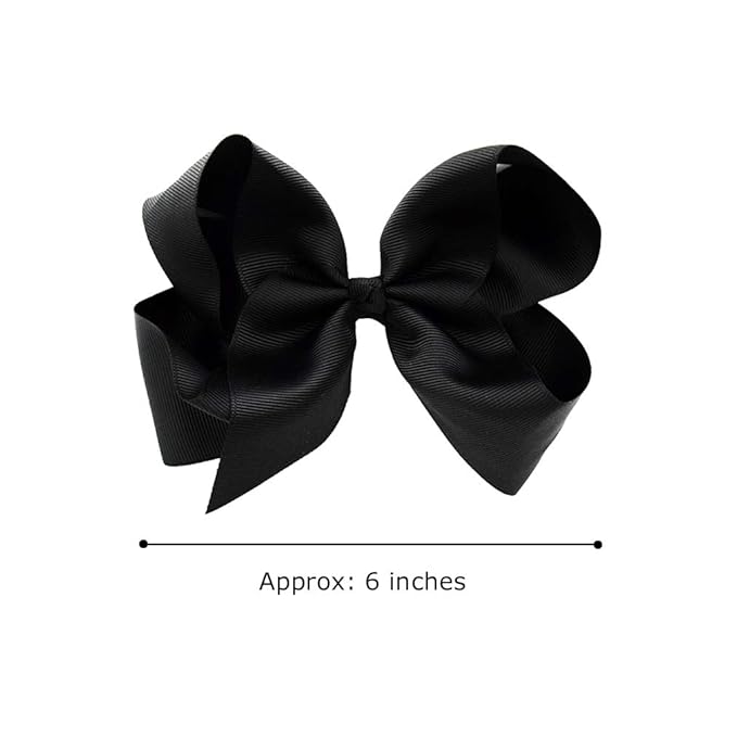 DEEKA 2 PCS 6" Big Hand-made Grosgrain Ribbon Solid Color Hair Bows Alligator Clips Hair Accessories for Little Teen Toddler Girls Kids Set of 2 -Black