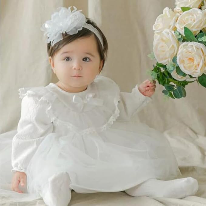 Floral Lace Hair Bow for Baby Girls Soft Stretch Headband for Newborns to Toddlers Baby Shower Birthday Hair Band 0-36 Months (White B, Free)