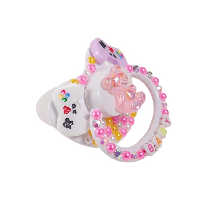 Adult Sized Pacifier, Personalized Pacifier, with Dust Cover Rhinestones Bling Dummy（Pink）