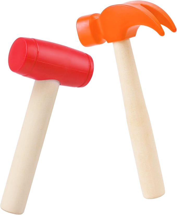 2pcs Toy Hammer Simulation Wooden Hammer Small Plastic Toddler Claw Hammers Portable Kids Maintenance Tools Toys Pretend Fake Mallet Hammers for Boys Girls