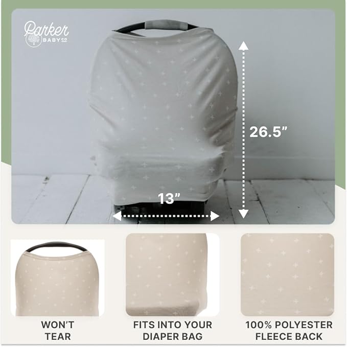 Parker Baby 4 in 1 Car Seat Cover for Girls and Boys - Stretchy Carseat Canopy, Nursing Cover, Grocery Cart Cover, High Chair Cover - "Desert"