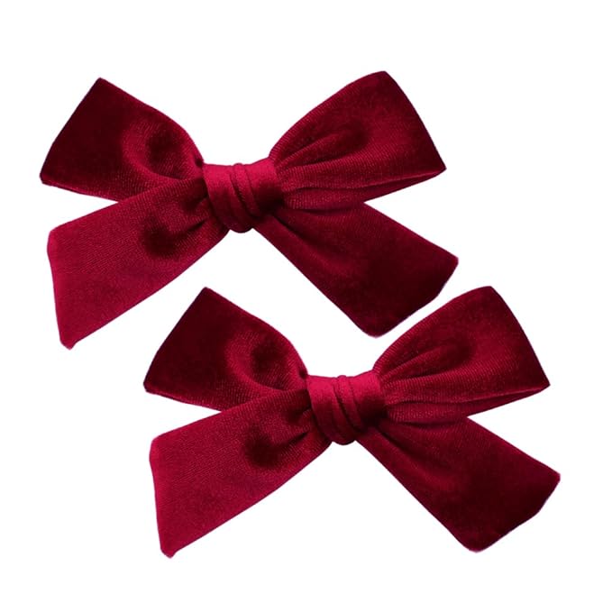 Vintage Velvet Bow Hair Clips for Baby Girl Kids Women Fall Velvet Christmas Hair Bows Barrettes Accessories (2 pcs Wine)