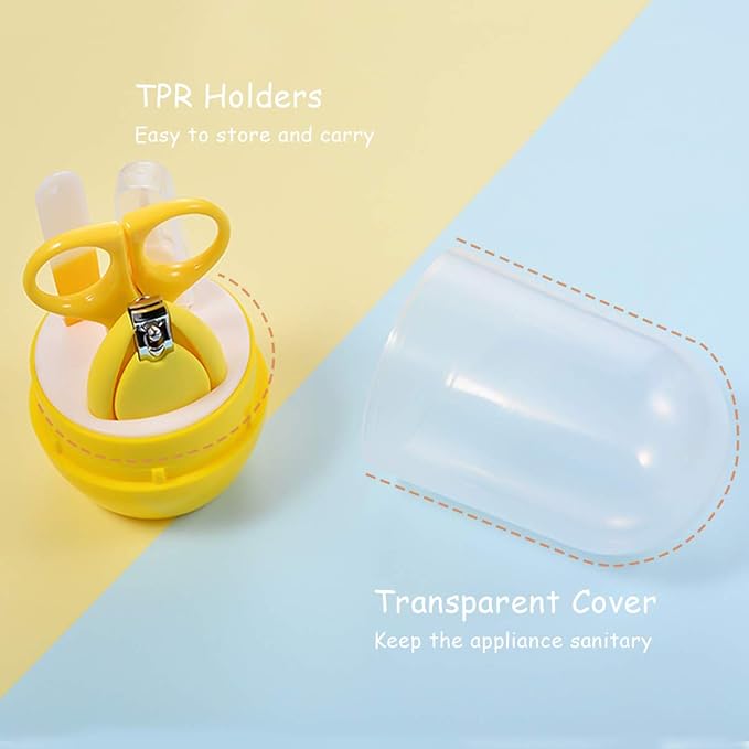 SONARIN Transparent Lid Baby Nail Kit,4-in-1 Baby Grooming Kit,with Baby Nail Clippers,Scissor,Nail File&Tweezer,Baby Nail Care Kit for Newborn,Infant or Toddler(Yellow)