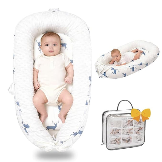 Infant Support Cushion-Breathable and Soft Organic 100% Cotton, Portable Tummy Time Mat with Removable Support Cushion Cover, Floor Baby Support Cushion for Newborn, Supervised Use - Mami Elk