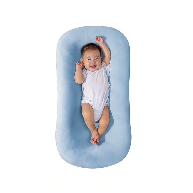 Baby Lounger, Baby Lounger for Newborn 0-24 Months, 100% Breathable Cotton Baby Nest for Tummy Time & Diaper Changes, Portable Infant Essentials for Home & Outdoor,Blue