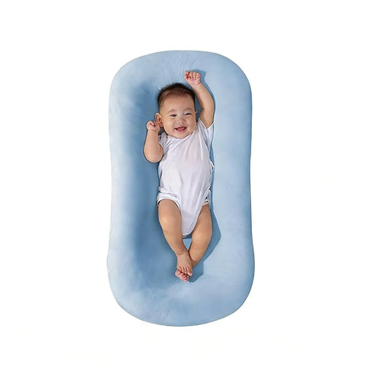 Baby Lounger, Baby Lounger for Newborn 0-24 Months, 100% Breathable Cotton Baby Nest for Tummy Time & Diaper Changes, Portable Infant Essentials for Home & Outdoor,Blue