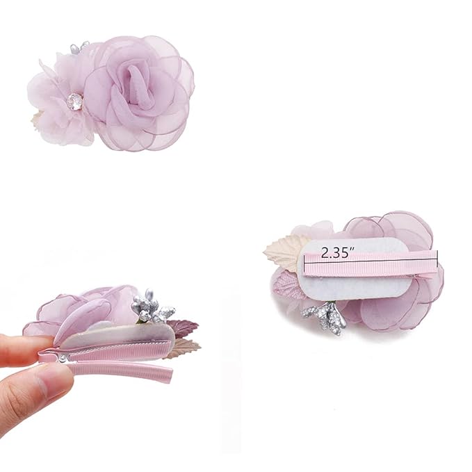 Flower Hair Clips Set for Baby Girl Lightweight Floral Hair Bow Accessories with Boutique Fully Lined Alligator Clip 3pcs for Toddler Teens Gifts