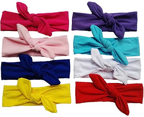 QandSweet Baby Girl Headbands with Polygonal Flower Inlay Rhinestone for Photography (8 Pack Solid Bunny Ears)