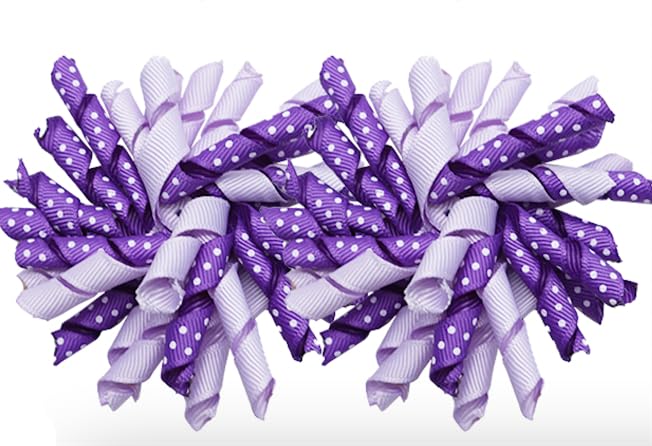 Yxiang 2PCS Purple Korker Bows for Girls 3'' Curly Bow Hair Clip Ribbon Ponytail Bows Alligator Clip Hair Barrette for Girls Toddlers Kids