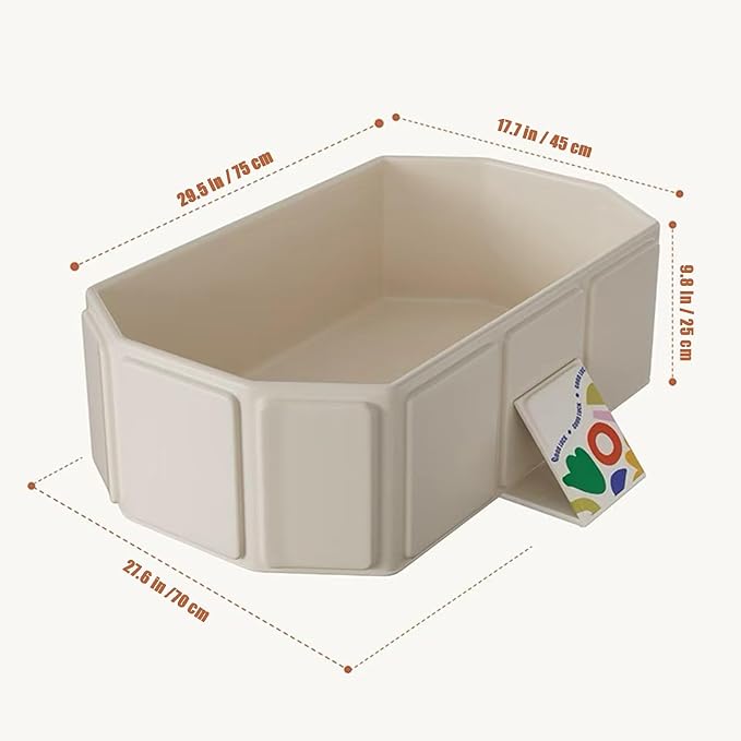 PandaEar Foldable Baby Bathtub, Large Collapsible Kids Bath Tub for Toddlers & Infants, Space-Saving Portable Bath Bucket with Drain Plug, Non-Slip Design for Home Use -Cream