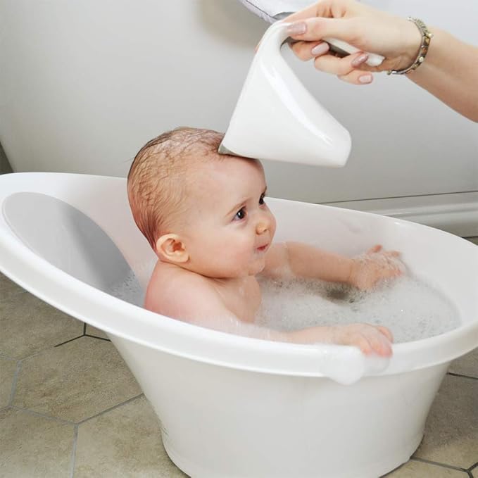 Shnuggle Bath Rinse Jug | Soft Rim Baby & Toddler Shampoo Rinser | Bath Hair Rinsing Cup | Hair Wash Jug with Handle | Essential Bath Accessories | White/Grey