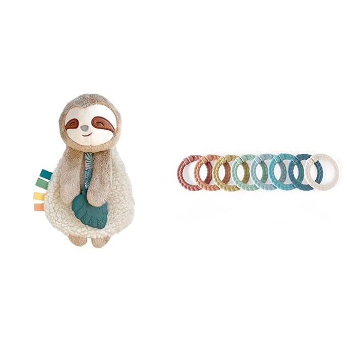 Itzy Ritzy - Itzy Lovey Including Teether, Textured Ribbons & Dangle Arms; Features Crinkle Sound & Linking Ring Set; Set of 8 Braided, Rainbow-Colored Versatile Linking Rings