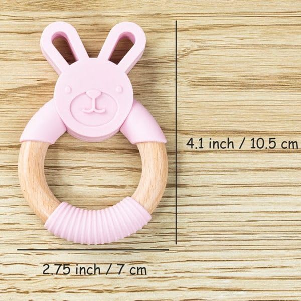 Personalized Engraved Bunny Silicone Teether For Baby, Custom Easter Bunny Wooden Silicone Bunny With Name Sensory Toy Wooden Ring Baby Shower Gifts Easter Gifts Christmas Gifts