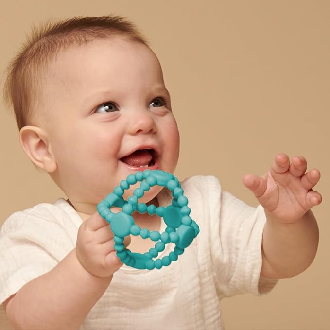 Itzy Ritzy Teething Ball – Flexible Teether Ball Soothes Sore Gums & Features Easy-to-Grip Design - Made of BPA-Free Silicone - Designed for Ages 3 Months and Up (Teal)