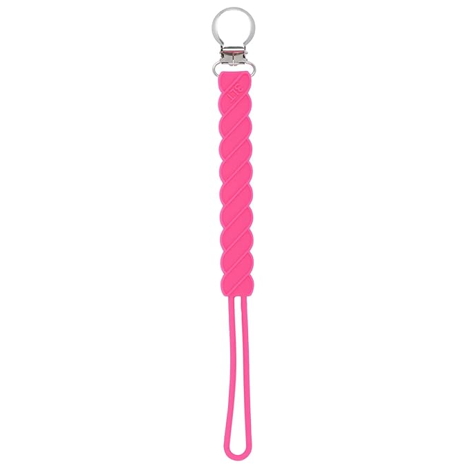 Three Little Tots All Silicone Modern, Short and Safety Tested Pacifier Clip (Hot Pink, Twist)
