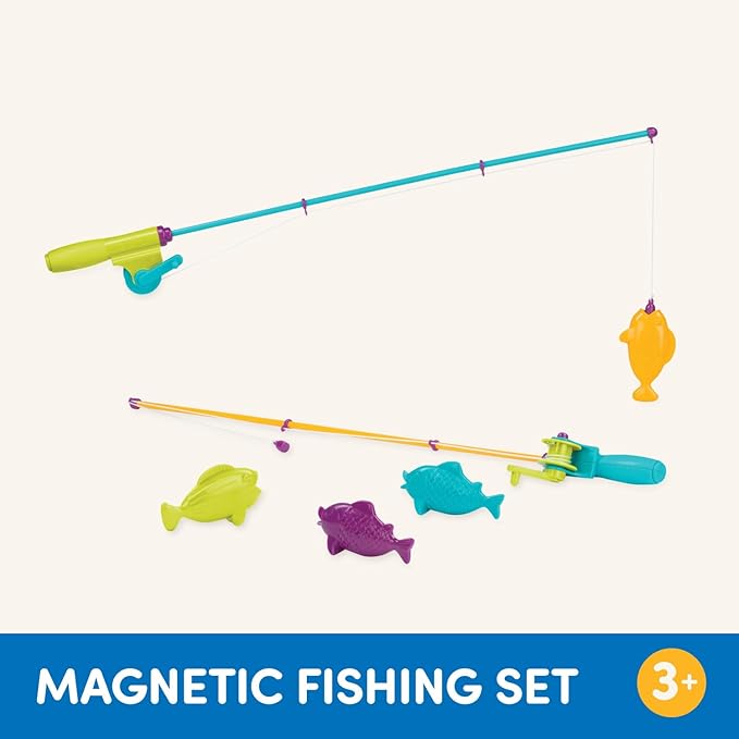 Battat – Play Rod & Reel – Wind – Up Magnetic Lure – 2 Rods & 4 Colorful Fish – Beach & Water Toys – 3+ Years– Magnetic Fishing Set
