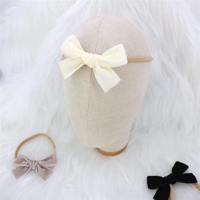 Sugarmelon Velvet Bow Soft Stretchy Headbands for Newborn Infant Toddlers Hair Bow Elastic Bands Baby Girls Nylon Hairband (3.2'' Ambrosia 24 PCS)