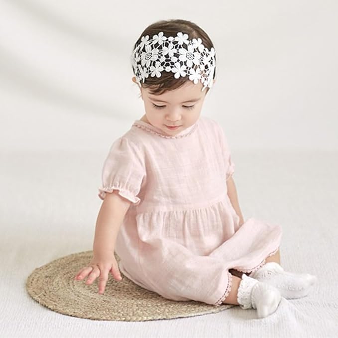 Baby Girls Lacy Bow Headband Soft Breathable Lace Hairband for Toddlers Infant Baptism Christening Beanie Cap Wide Turban Wedding Party Shower Gifts (Style 1)