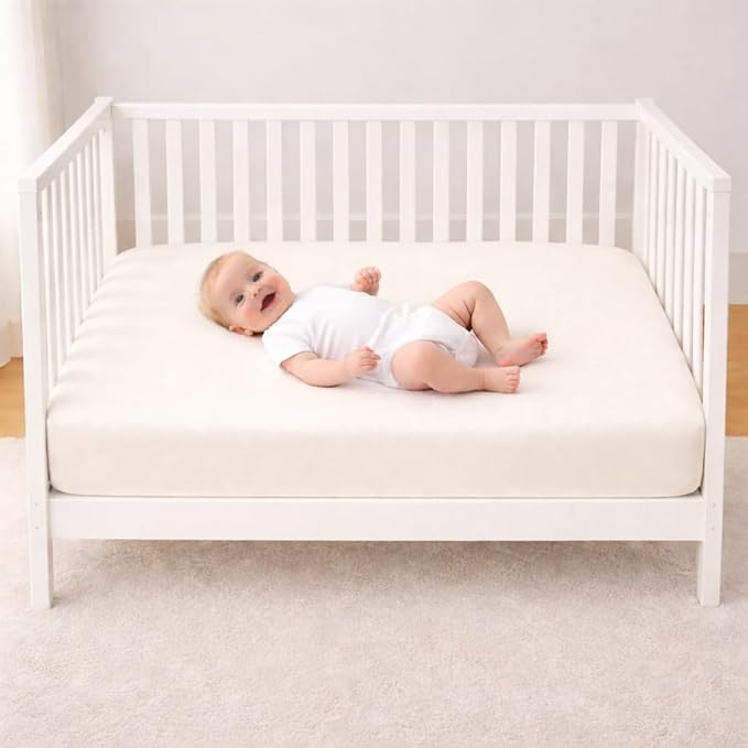 OrganicTextiles Sateen Fitted Sheets for Newborn Baby Cradle with Organic Cotton, Ivory, 350 Thread Count, Playard Crib Size