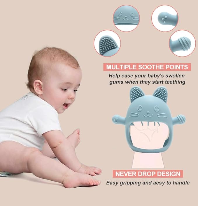 HippoBaby Rabbit Hand Guard Teether 2-Pack – Silicone Baby Teething Toys for Infants, Toddlers & Newborns – 100% Food Grade, BPA-Free¸Flexible Gum Soother (Rabbit Hand Guard - Pink/Cream)