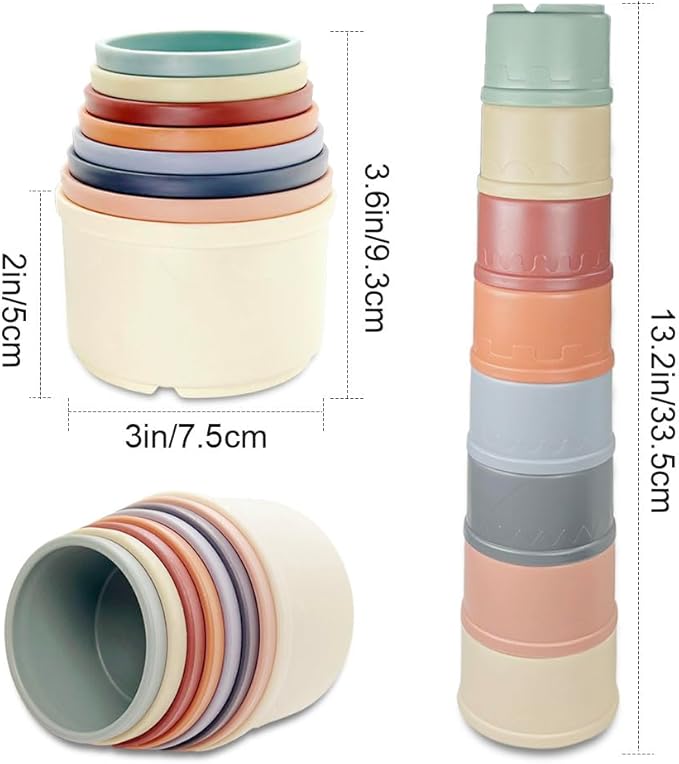 Qoaimu 8 Pcs Bunny Toys Stacking Cups for Rabbits and Small Animals, Colorful Reusable Nesting Cups of Different Sizes, Safe Plastic Stackable Foraging Toys for Hiding Food and Play
