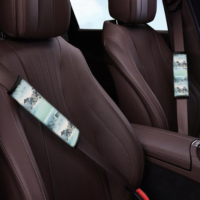 Landscape Painting 2 Piece Seat Belt Covering Pad Shoulder Strap Mountains Among The Clouds Art Paintings Protection Car Seatbelt Covers Car, Truck, SUV Strap Shoulder Pad