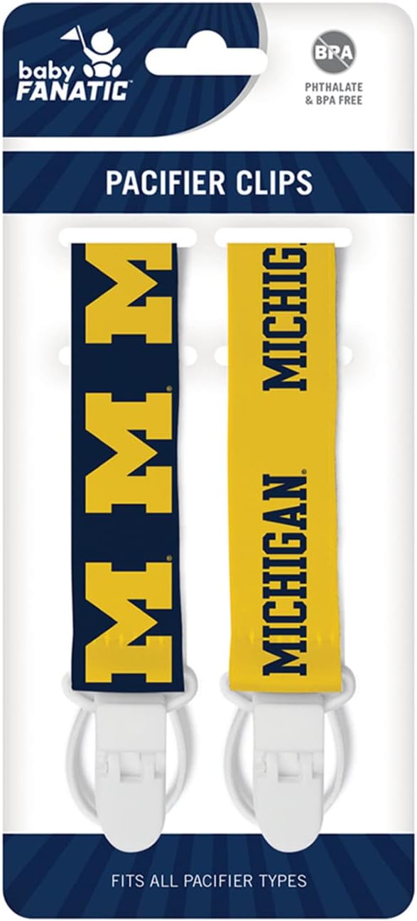 BabyFanatic Officially Licensed Unisex Pacifier Clip 2-Pack - NCAA Michigan Wolverines - Officially Licensed Baby Apparel