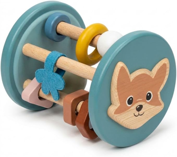 SPEEDY MONKEY Fox Roller Rattle Baby Toy | Wooden Animal Sensory Rolling Toy for Infants | Developmental Rattle for Crawling & Motor Skills | Early Learning Play for Babies & Newborns 6M+