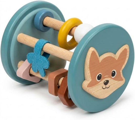 SPEEDY MONKEY Fox Roller Rattle Baby Toy | Wooden Animal Sensory Rolling Toy for Infants | Developmental Rattle for Crawling & Motor Skills | Early Learning Play for Babies & Newborns 6M+