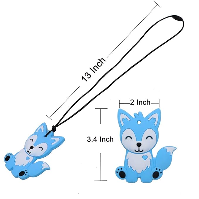 Sensory Chew Necklaces for Kids, Boys, and Girls - 2 Pack Fox Silicone Chewy Toys for Autism, ADHD, SPD, Chewy Oral Motor Chewing Toy for Adults Blue&Grey