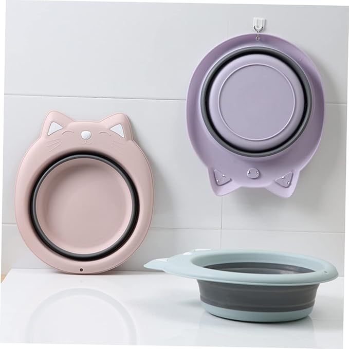 Totority Foldable Baby Wash Basin 15 Inch Cat Shape Portable Collapsible Washbasin Cartoon Design Space-Saving for Travel Home Bathing