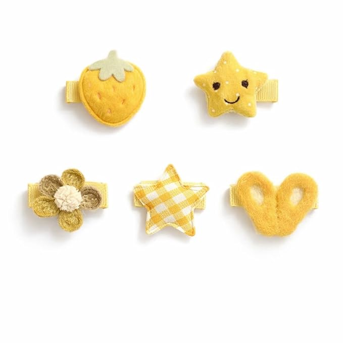 Baby Girl Hair Clips Non Slip for Thin to Thick Hair - No Damage Soft Barrettes for Newborn Infant Toddler - Cute Cartoon Hair Accessories Set (Yellow)