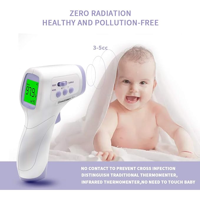 Forehead Thermometer for Adults and Kids, Touchless Infrared Thermometer with LCD Display and Instant Readings