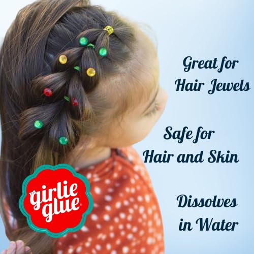 Girlie Glue and 30 stick-on accessories, Gentle Hair, Skin Adhesive for Babies & Pets, Non-Toxic, Long Lasting, Dries Clear, Washes Off with Water. 2 Tubes