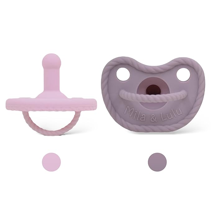 Mila & Lulu Round Silicone Pacifiers (Set of 2) – 100% Food-Grade, One-Piece Design, Soft Round Nipple, Doubles as Soother for Newborns and 0+ Months – Ballerina/Mauve