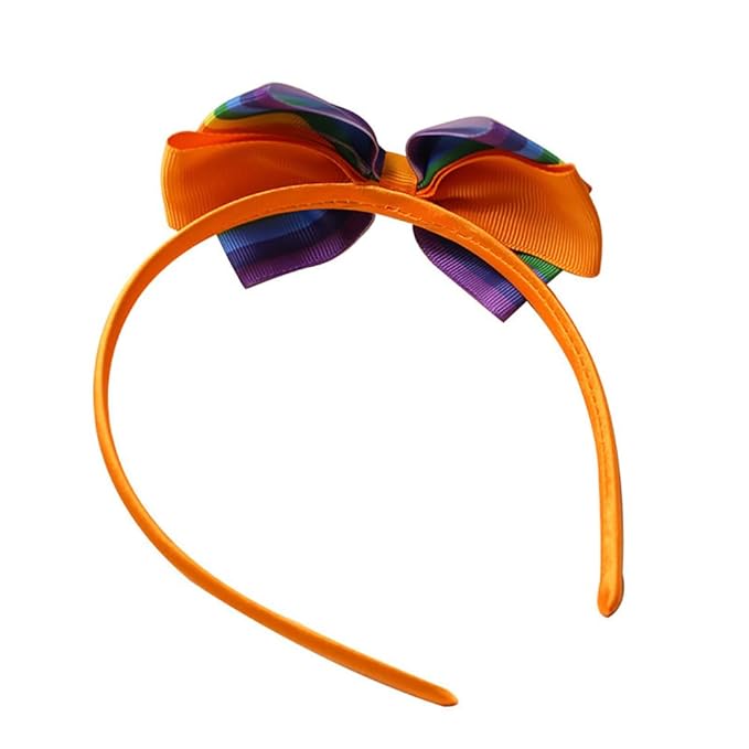 Baby Girl's 4 Inch Double Layer Bow knot Headband Pure Color Ribbed Band Hair Hoop (Rainbow Orange)