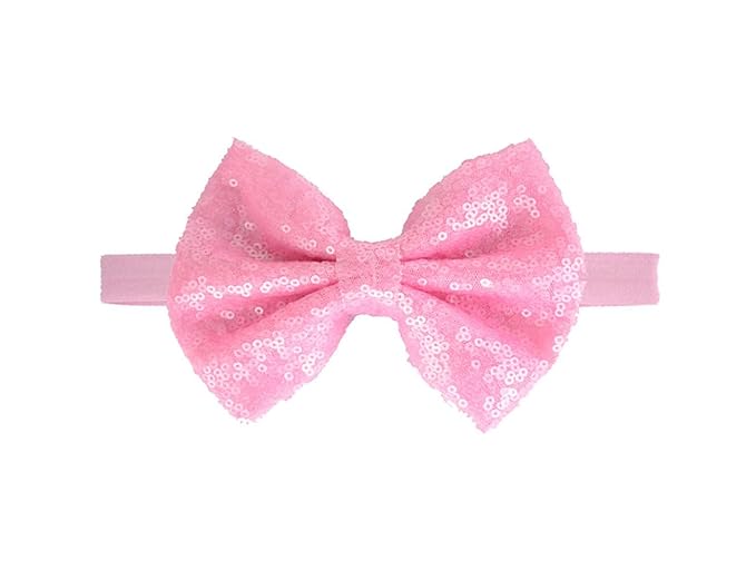 Baby Girl's Lovely Sequins Bowknot Headband Toddler Hairband for Photography Travel Party Festivals (Pink, One Size)